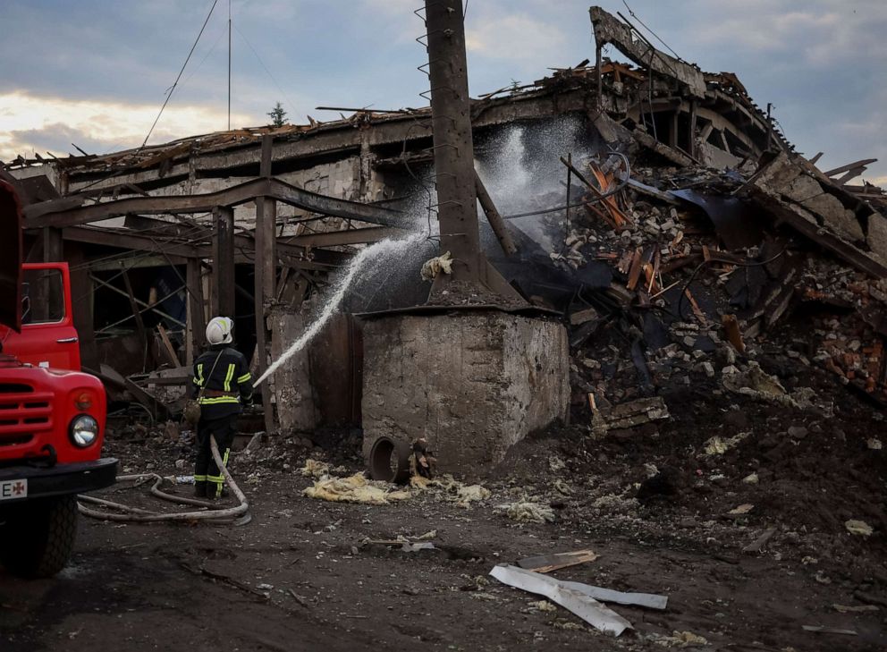 PHOTO: Buildings destroyed by Russian military strike, amid Russia's invasion on Ukraine, are seen in the town of Dobropillia, in Donetsk region, Ukraine, June 14, 2022.