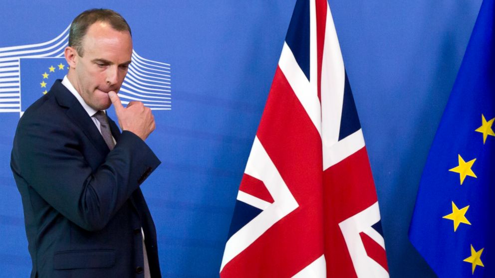 PHOTO: In this Friday, Aug. 31, 2018 file photo Britain's Secretary of State for Exiting the European Union Dominic Raab waits at EU headquarters in Brussels. Brexit secretary Dominic Raab resigned his position on Thursday, Nov. 15, 2018.