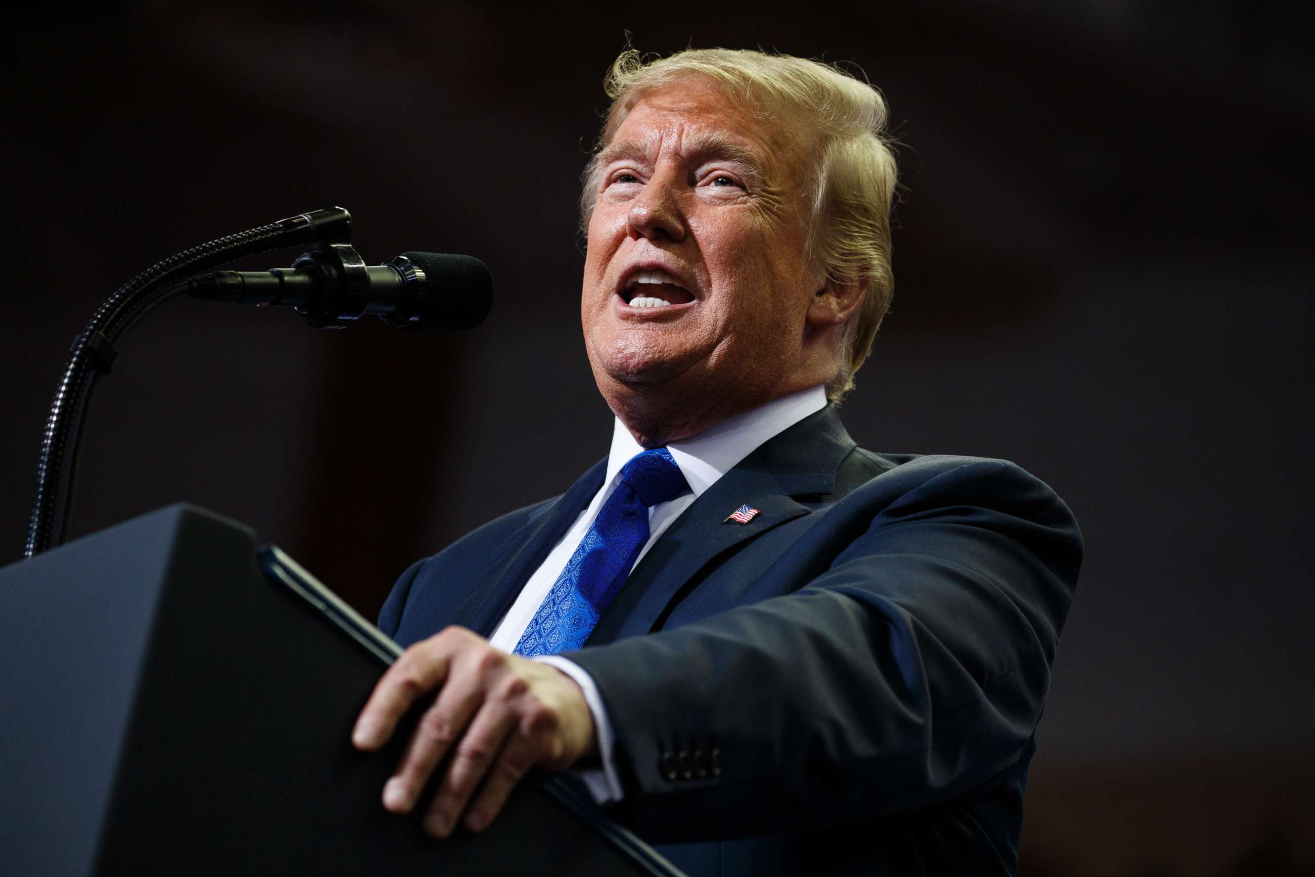 PHOTO: President Donald Trump speaks during a campaign rally at the Landers Center Arena, Oct. 2, 2018, in Southaven, Miss.