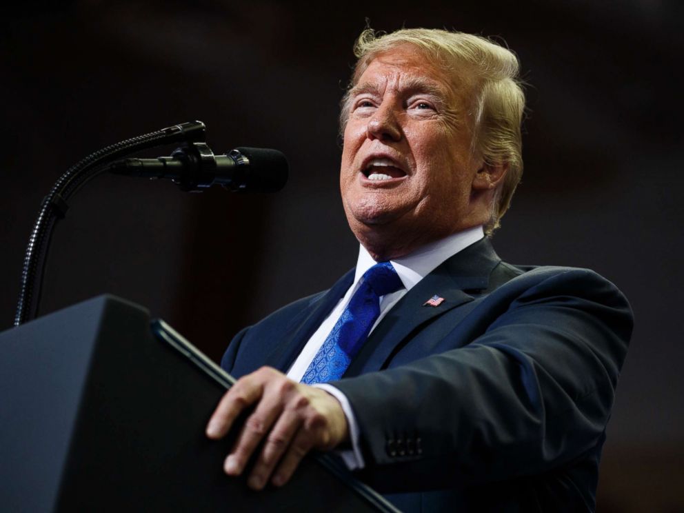 PHOTO: President Donald Trump speaks during a campaign rally at the Landers Center Arena, Oct. 2, 2018, in Southaven, Miss.