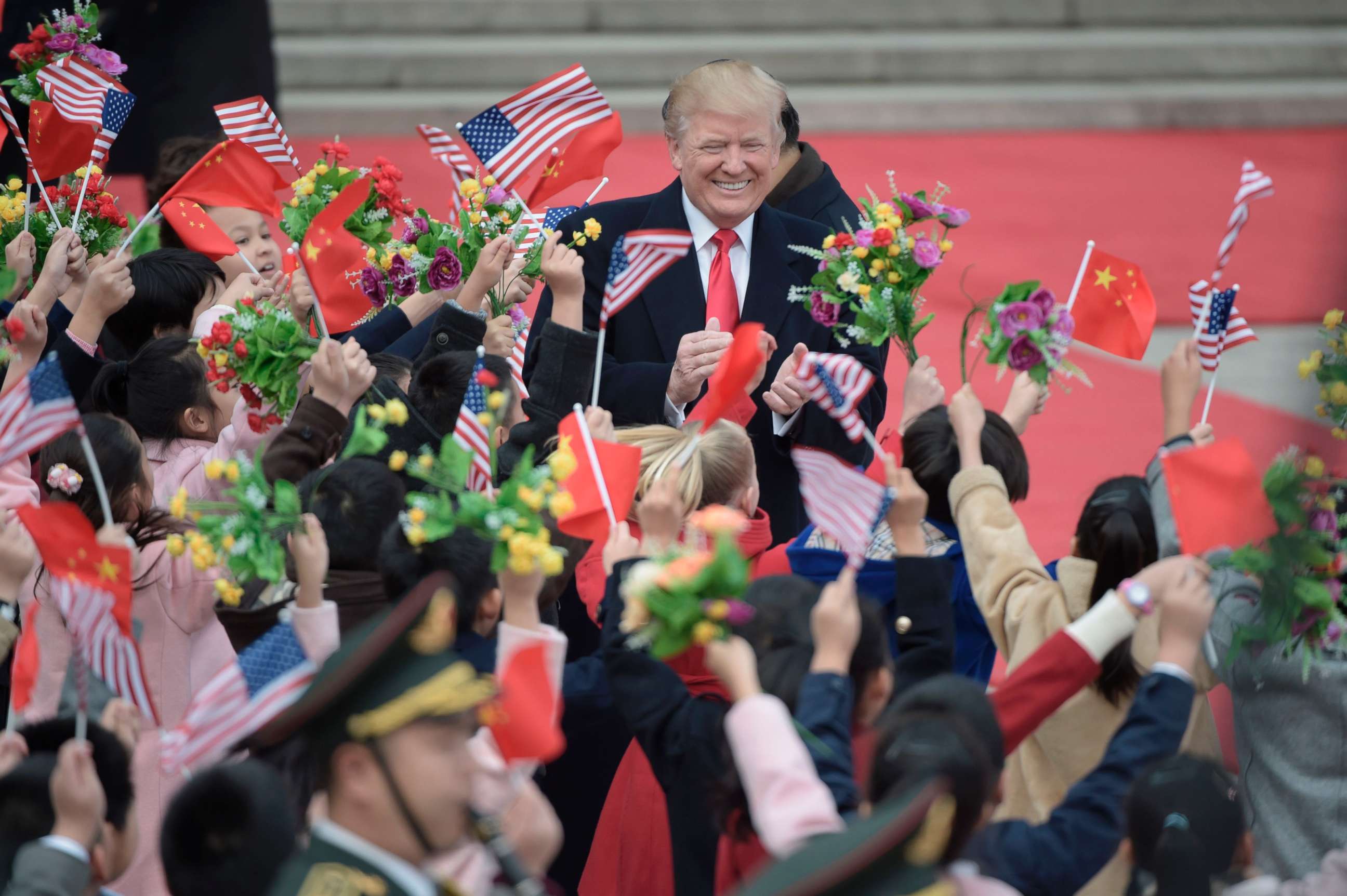 PHOTO: President Donald Trump attend a welcome ceremony at the Great Hall of the People in Beijing on Nov. 9, 2017. 