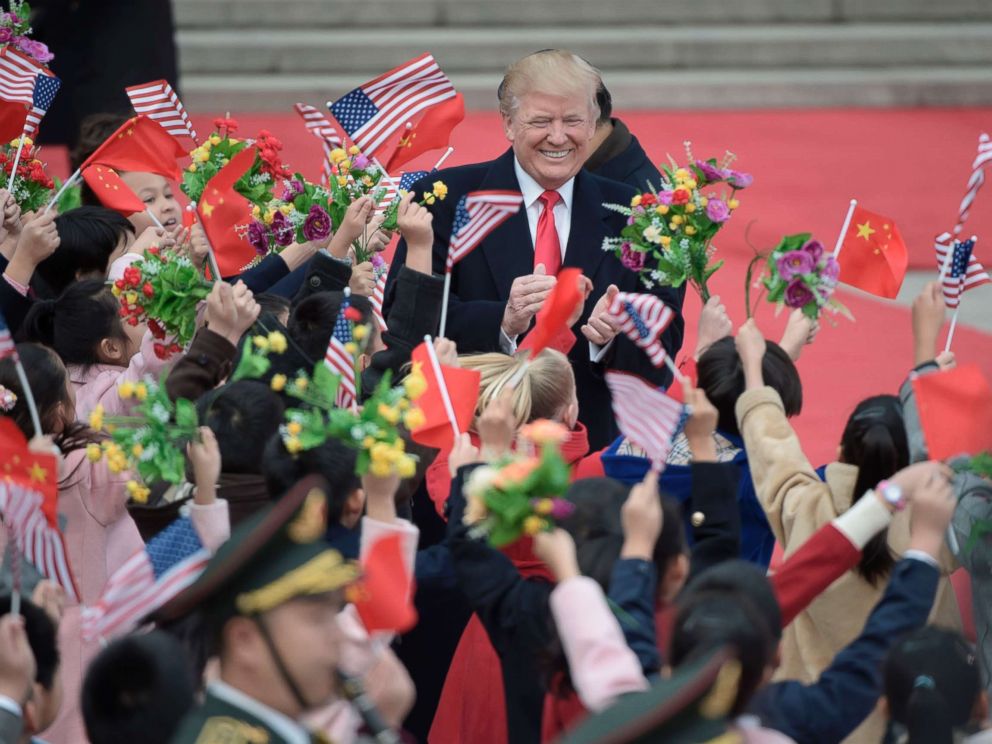 PHOTO: President Donald Trump attend a welcome ceremony at the Great Hall of the People in Beijing on Nov. 9, 2017.