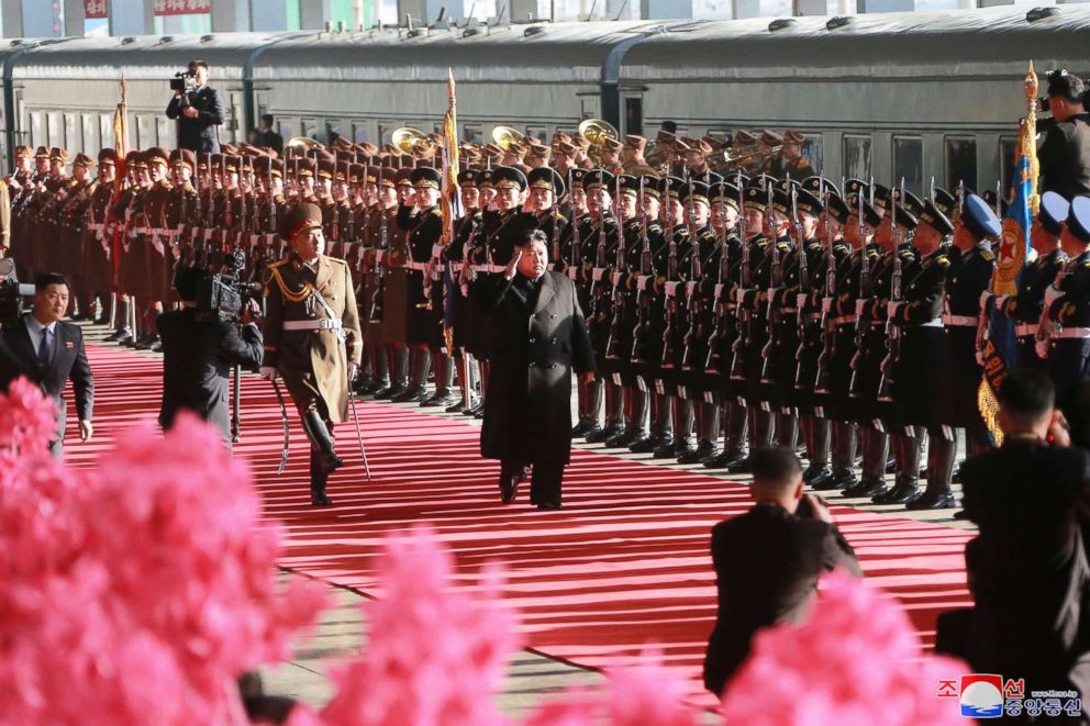 PHOTO: Kim Jong Un top leader of the Democratic People's Republic of Korea, attends a ceremony which saw him off at Pyongyang Railway Station in Pyongyang.
