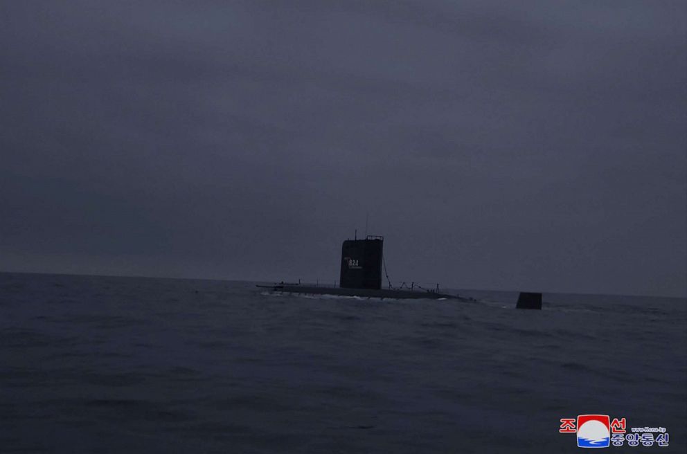 PHOTO: This picture taken on March 12, 2023, in the early morning and released on March 13, 2023 by North Korea's official Korean Central News Agency shows the submarine used in missile training.