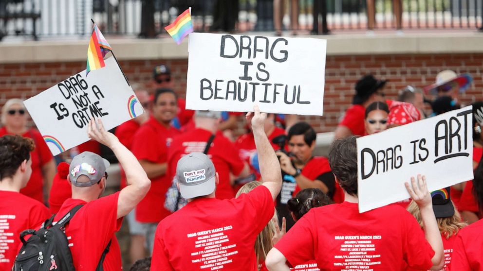 Drag queens and allies gathered at the state capitol Tuesday.