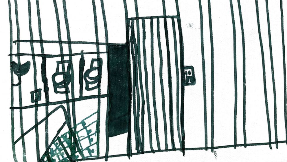 PHOTO: Picture illustrates bathroom like toilets in cages in this Illustration made by children at the Catholic Charities Humanitarian Respite Center in McAllen, Texas. 