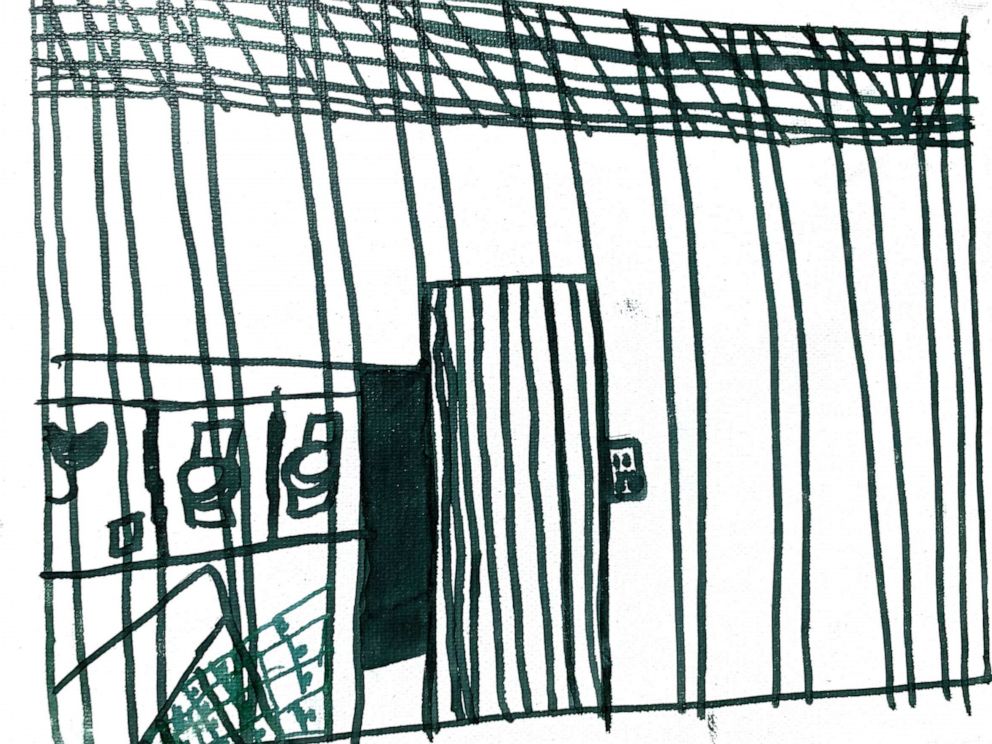 PHOTO: Picture illustrates bathroom like toilets in cages in this Illustration made by children at the Catholic Charities Humanitarian Respite Center in McAllen, Texas. 