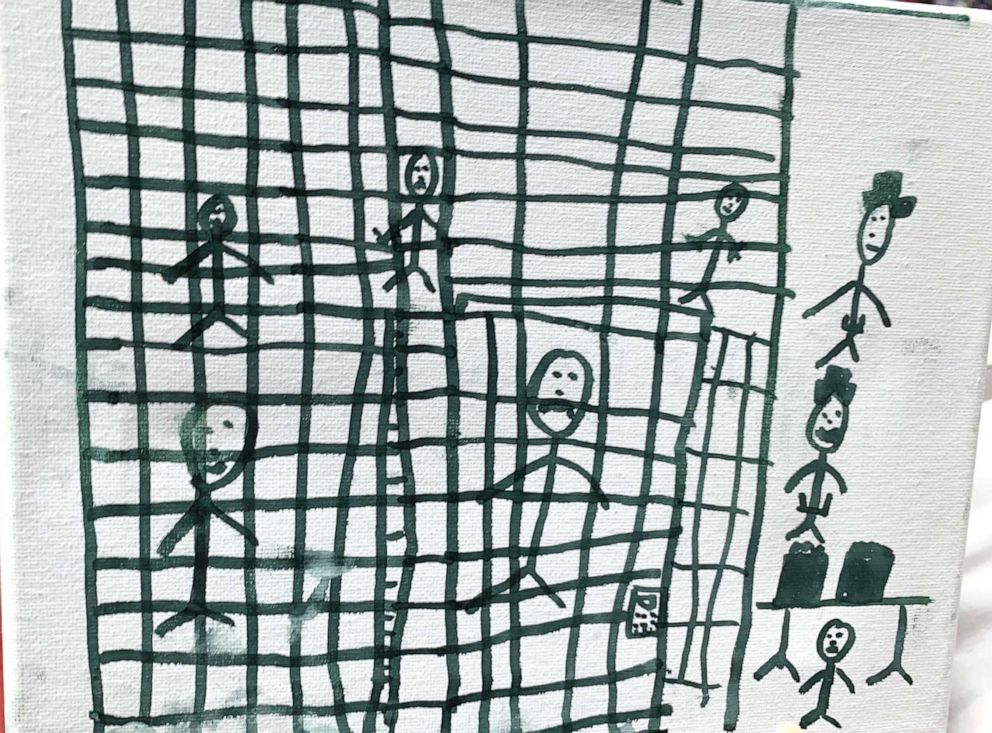 PHOTO: Picture shows children behind cages in Illustrations drawn by children at the Catholic Charities Humanitarian Respite Center in McAllen, Texas. 