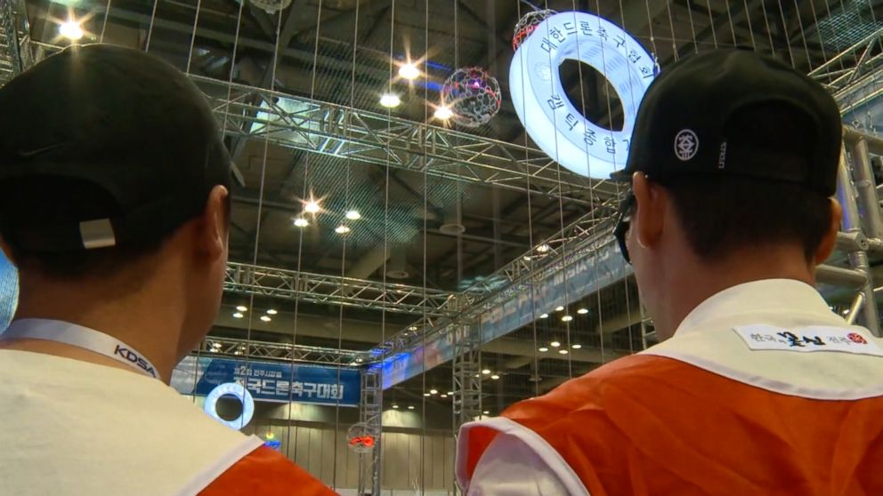 PHOTO: More than 300 people from 22 teams competed in "The 2018 Robo Universe Drone Soccer competition" In Goyang city, South Korea, in June 2018.