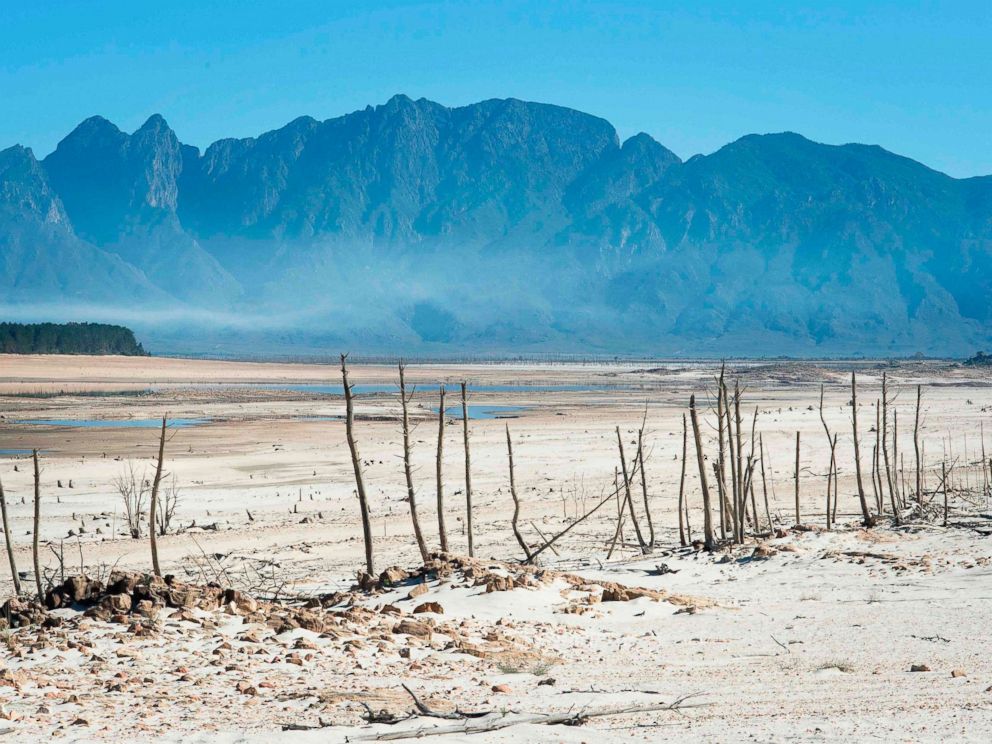 PHOTO: Bare sand and dried tree trunks stand out at Theewaterskloof Dam, which has less than 20% of its water capacity, near Villiersdorp, in this May 10, 2017 file photo.
