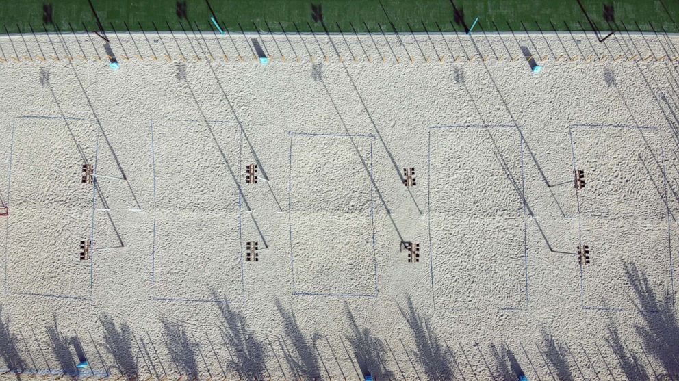 PHOTO: Empty volleyball courts in Dubai, United Arab Emirates, March 17, 2020. The United Arab Emirates shut down major tourism and cultural venues, including parks and beaches until the end of March.