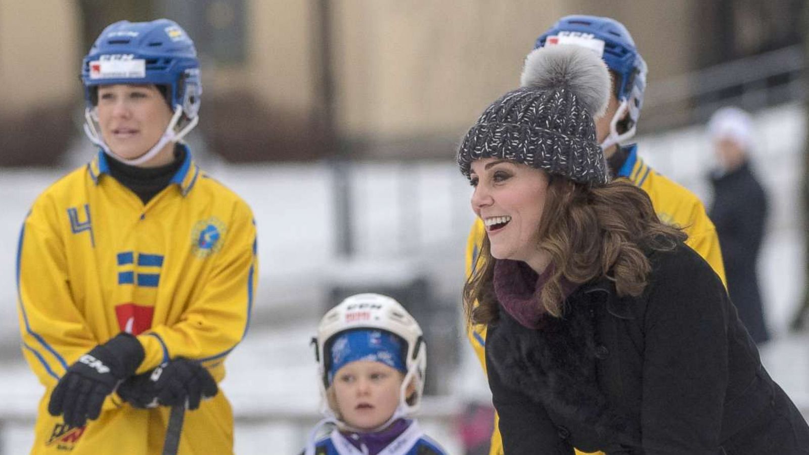 PHOTO: Catherine and Prince William, Duchess and Duke of Cambridge, visit the Stockholm bandy team Hammarby IF where they will learn more about the popularity of the sport during their Royal visit to Sweden and Norway, Jan. 30, 2018, in Stockholm.