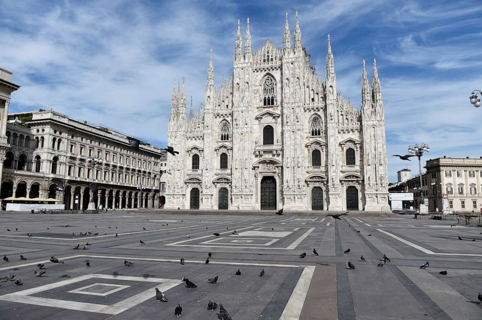 PHOTO: A general view shows the Duomo Cathedral and an almost empty Duomo Square, amidst the coronavirus disease (COVID-19) spread, on Easter Sunday, in Milan, Italy, April 12, 2020.