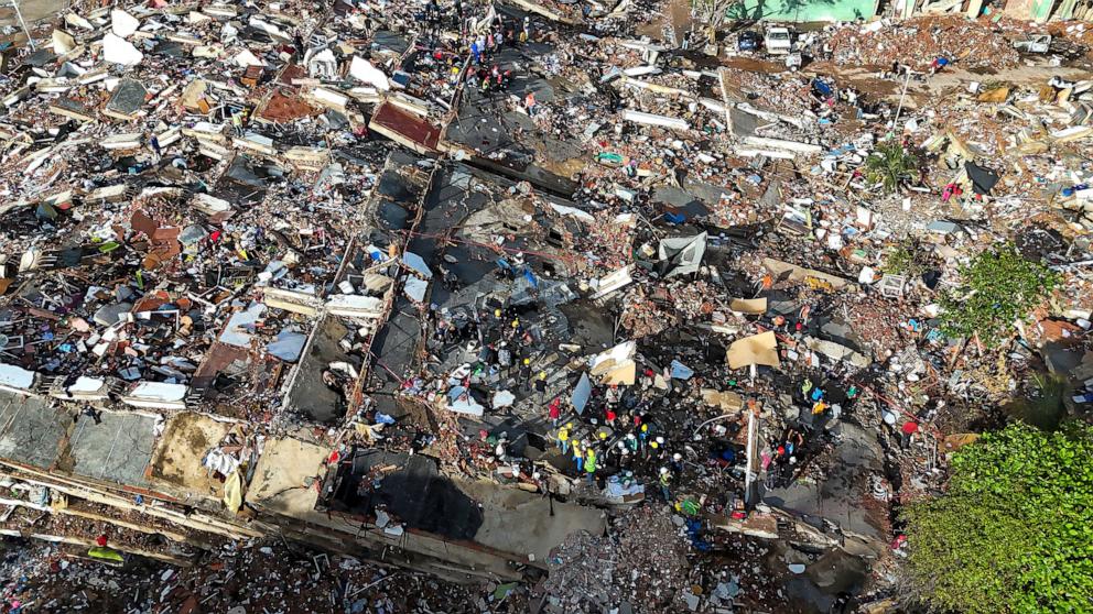 PHOTO: Aerial view of collapsed buildings in Caraballeda, La Guaira state, Venezuela, June 30, 2026, following earthquakes. 