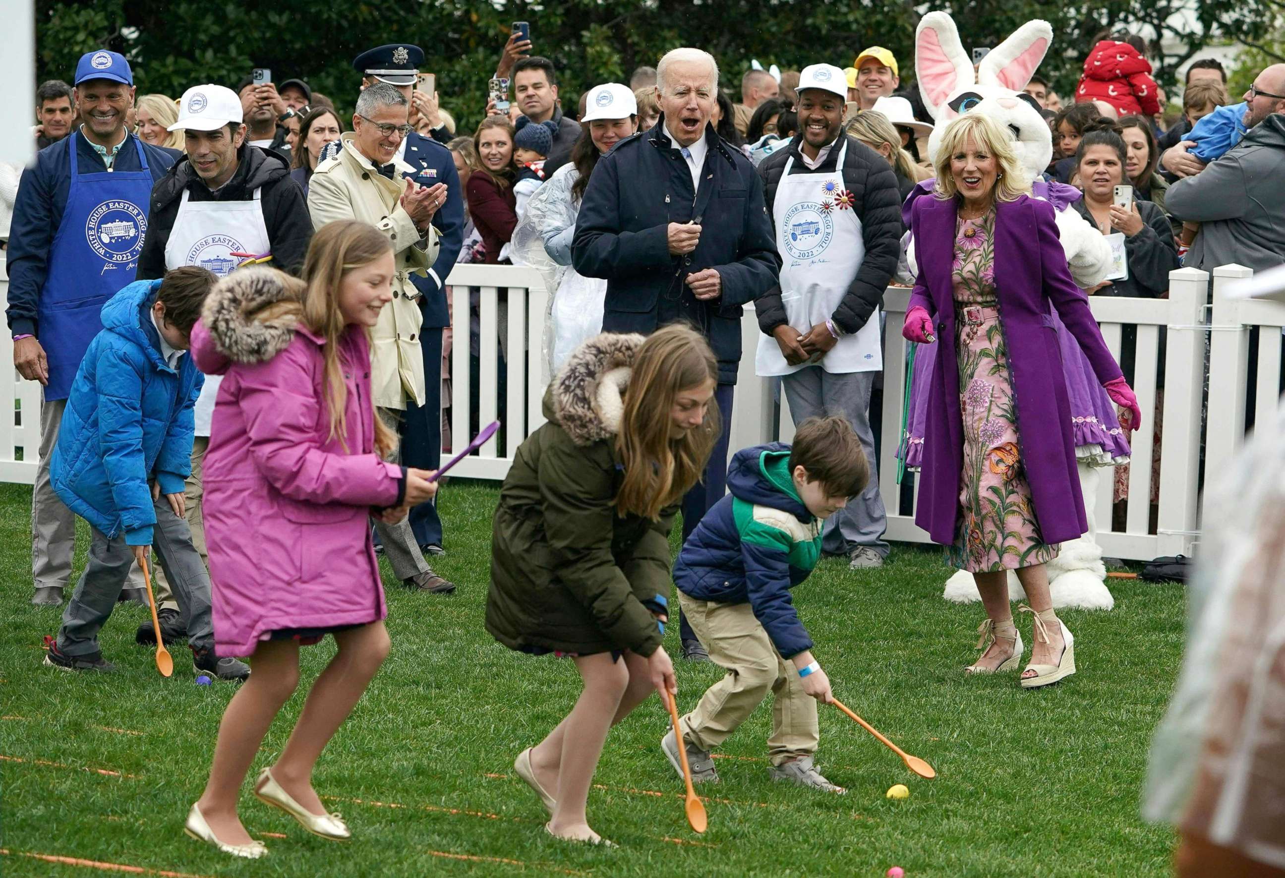 PHOTO: President Joe Biden and First Lady Jill Biden take part in the annual White House Easter Egg Roll on the South Lawn of the White House in Washington, D.C., April 18, 2022.