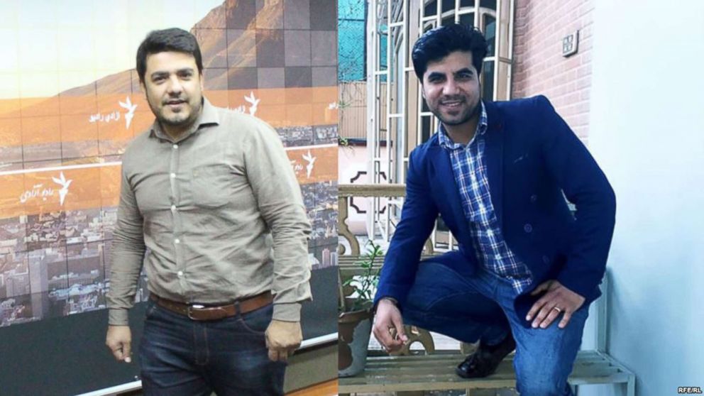 PHOTO: Journalists Ebadullah Hananzai and Sabawoon Kakar are pictured in photos released by Radio Free Europe after they were killed in a suicide bombing in Kabul, Afghanistan, April 30, 2018.