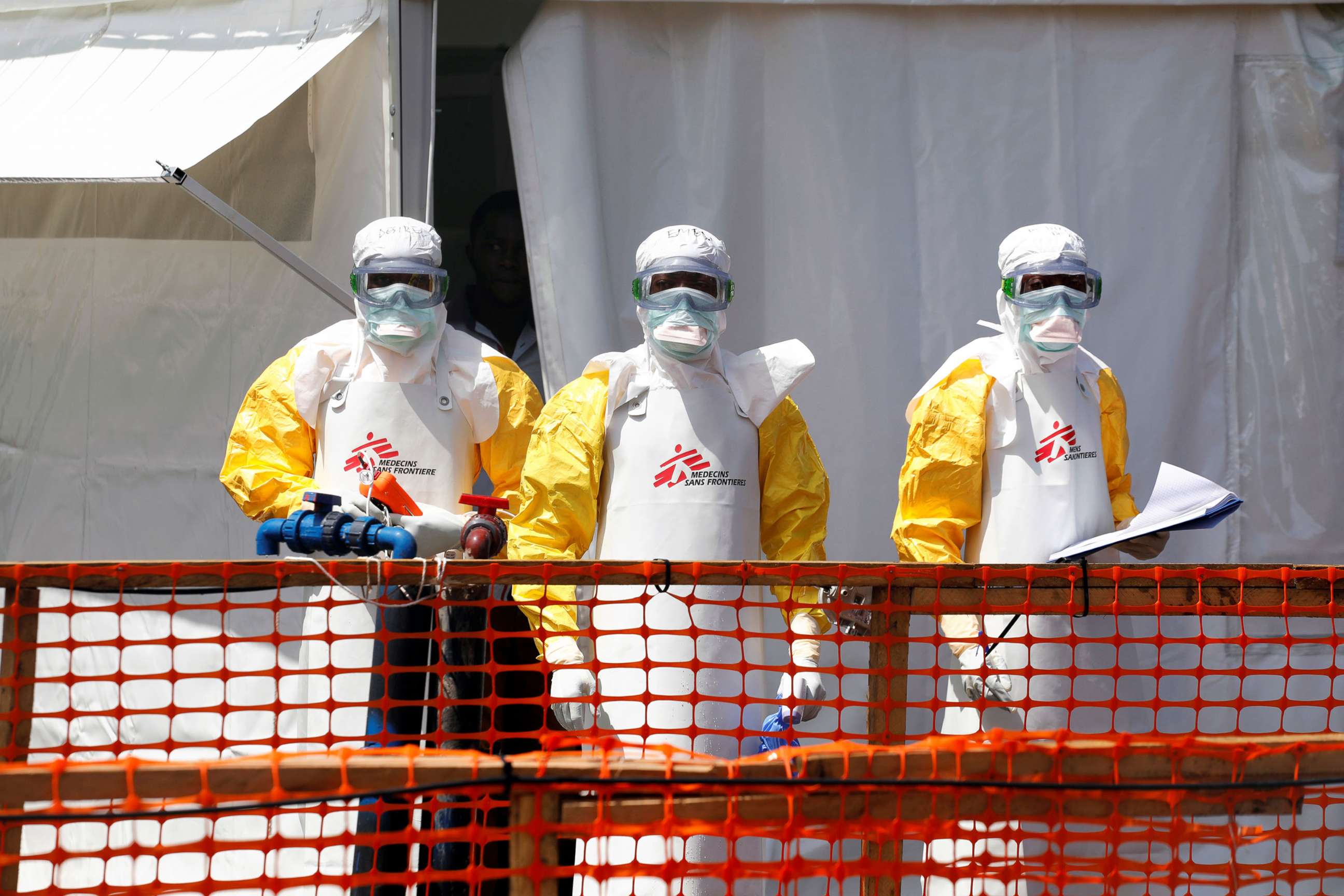 PHOTO: Health workers dressed in protective suits are seen at the newly constructed MSF(Doctors Without Borders) Ebola treatment center in Goma, Democratic Republic of Congo, Aug. 4, 2019.