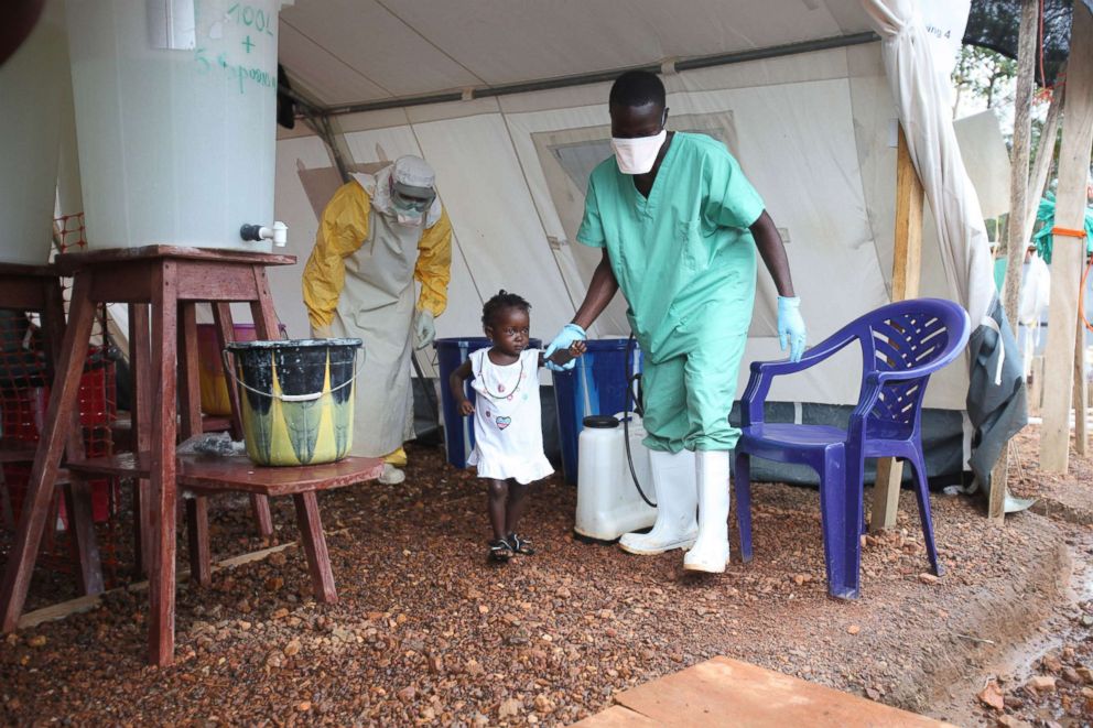 PHOTO: Isata, a 22-month-old, is the youngest patient to be discharged from the Ebola treatment centre in Kailahun district, Sierra Leone, Aug. 12, 2014.