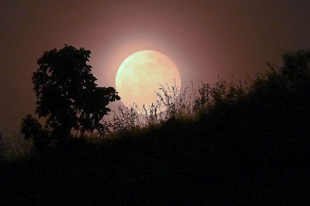 PHOTO: The "Blood Moon" is seen after a total lunar eclipse in Bangalore on Nov. 8, 2022. 