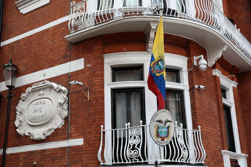 PHOTO:A general view of the Ecuadorian Embassy following the arrest of Wikileaks founder, Julian Assange, April 11, 2019, in London.