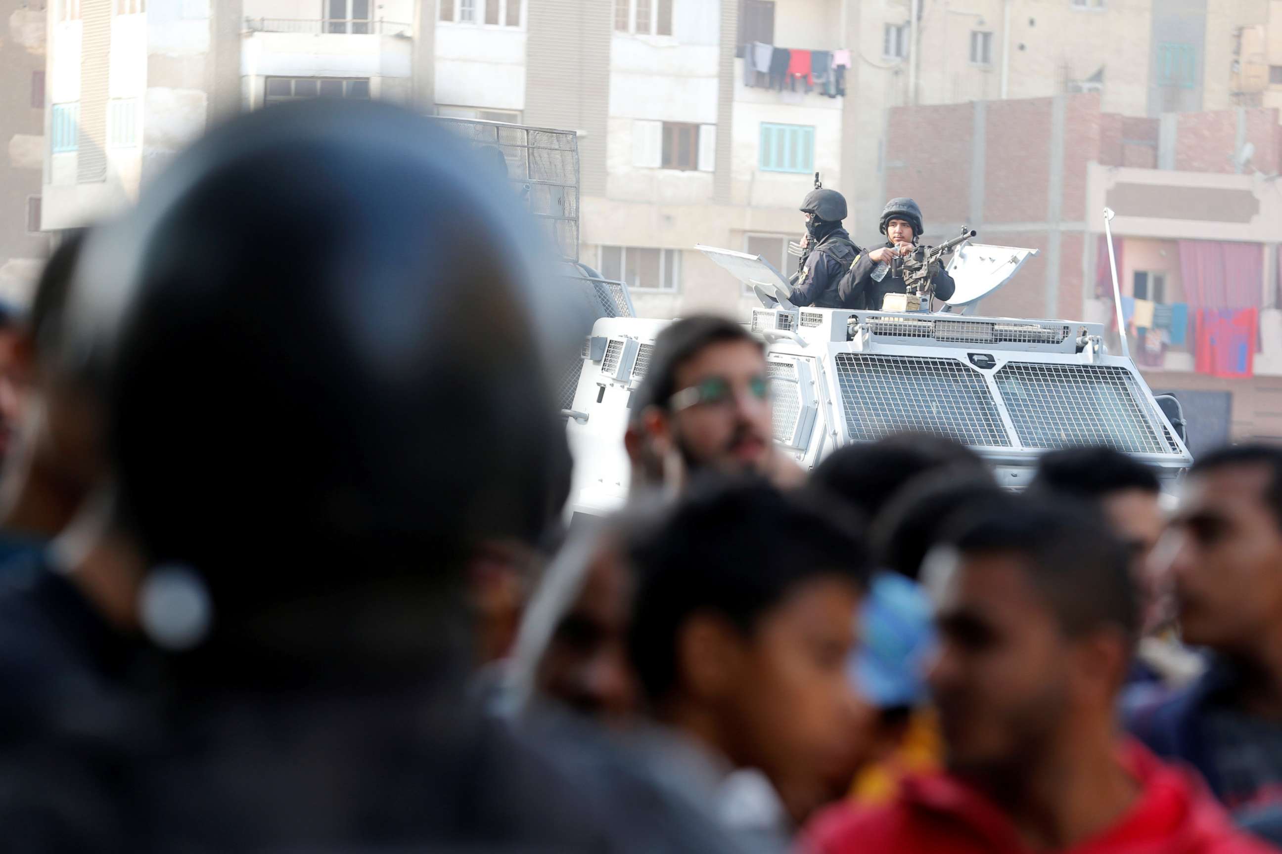 PHOTO: Security forces stand guard at the site of attack on a church in the Helwan district south of Cairo, Dec. 29, 2017. 
