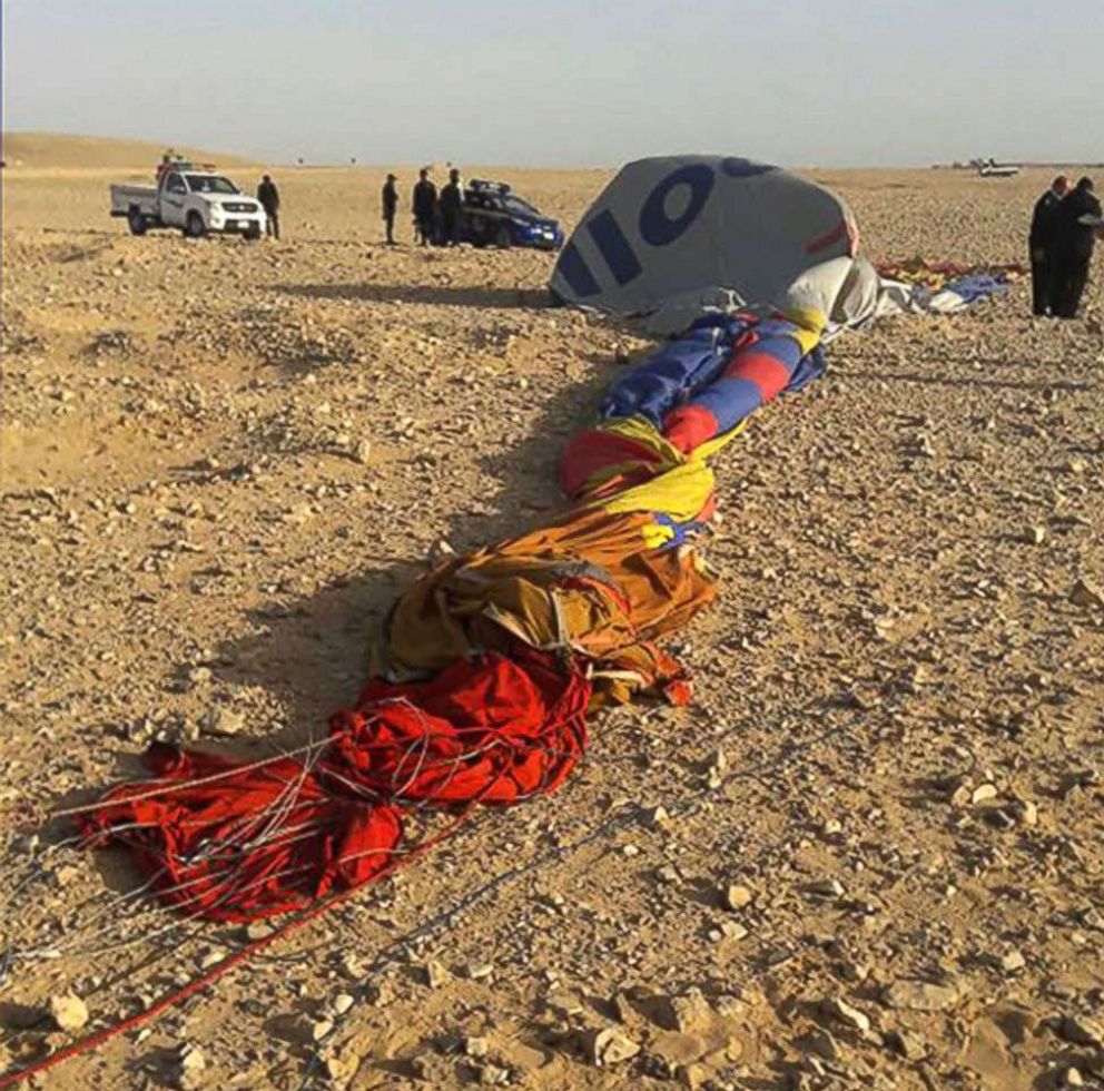 PHOTO: The remains of a hot air balloon near the ancient city of Luxor after a fatal crash on Jan. 5, 2018.