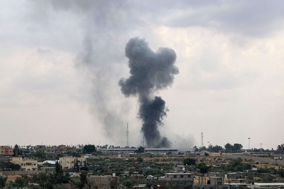 PHOTO: Smoke billows from the Gaza's Rafah border crossing with Egypt during an Israeli airstrike on Oct. 10, 2023.