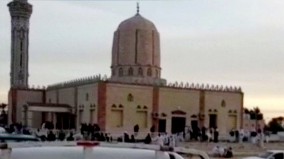 The exterior of Al Rawdah mosque is seen in Bir Al-Abed, Egypt, Nov. 24, 2017 in this still taken from video.