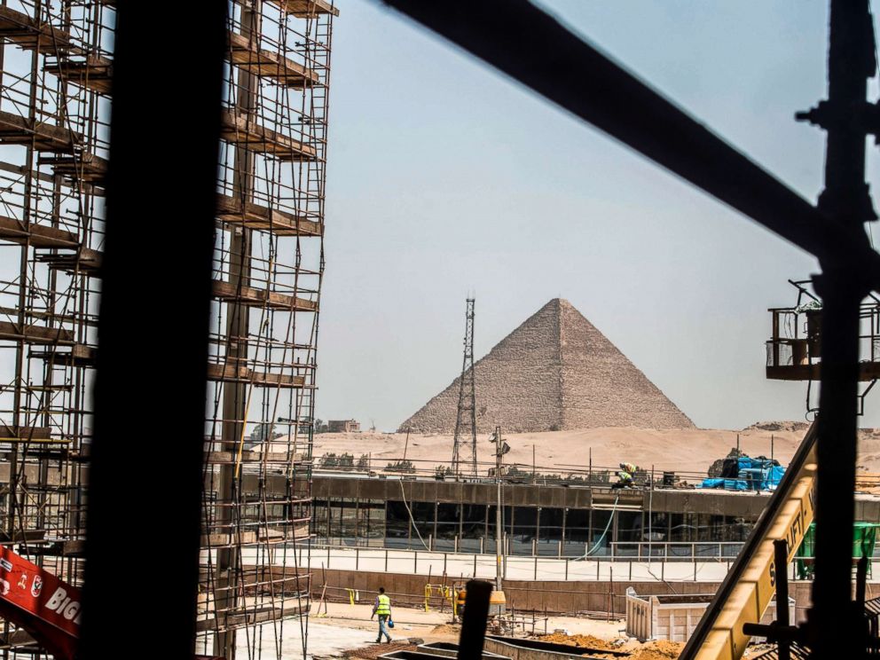 PHOTO: A picture taken on June 10, 2018 shows a view of construction work undergoing at the site of the Grand Egyptian Museum in Giza on the southwestern outskirts of the capital Cairo, with the Pyramid of Menkaure seen in the background.