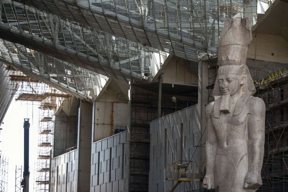  The colossus of Pharaoh King Ramses II is seen at it's permanent display spot inside the Grand Egyptian Museum, in Giza, Egypt, April 26, 2018.
					