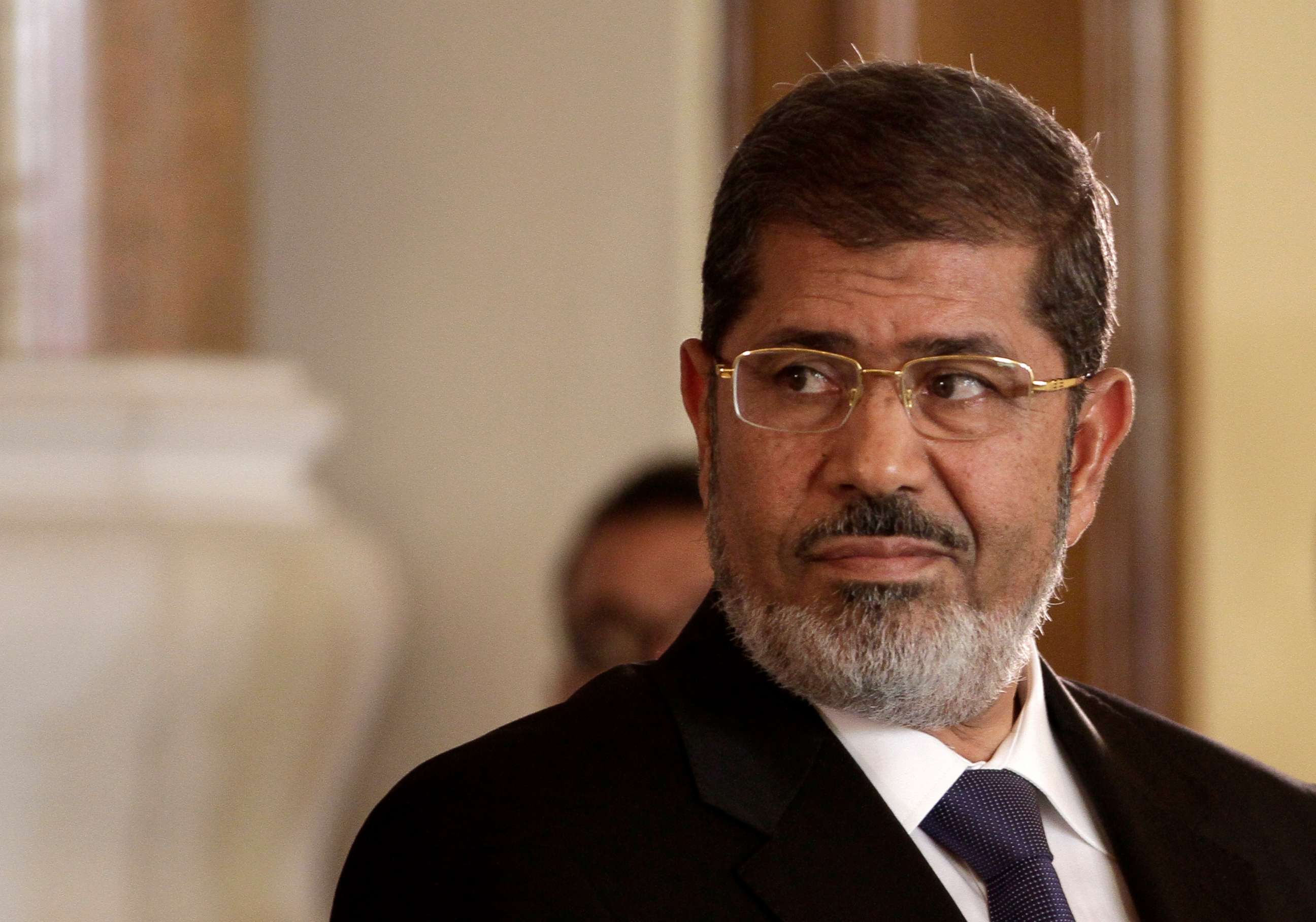 PHOTO: Egyptian President Mohammed Morsi holds a news conference with Tunisian President Moncef Marzouki, at the Presidential palace in Cairo, Egypt, July 13, 2012.
