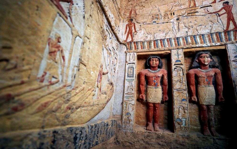 PHOTO: Statues are seen inside inside the newly-discovered tomb of 'Wahtye', which dates from the rule of King Neferirkare Kakai, at the Saqqara area near its necropolis, in Giza, Egypt, Dec. 15, 2018.