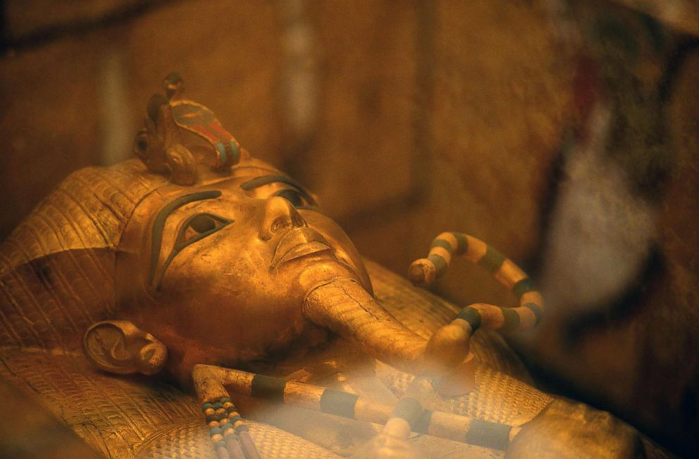 PHOTO: The head of the golden sarcophagus of the 18th dynasty Pharaoh Tutankhamun displayed in his burial chamber on the west bank of the Nile river opposite the southern Egyptian city of Luxor south of the capital Cairo.