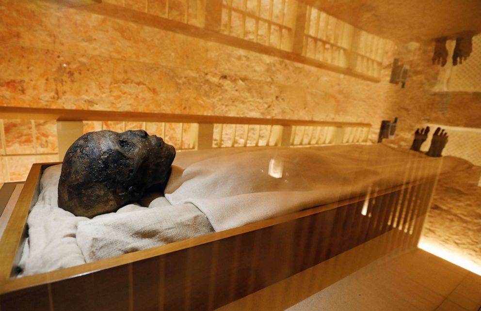 PHOTO: The mummy of Tutankhamun, who was pharoah as a young boy, is displayed in his newly renovated tomb in the Valley of the Kings in Luxor, Egypt Oct. 10, 2019.