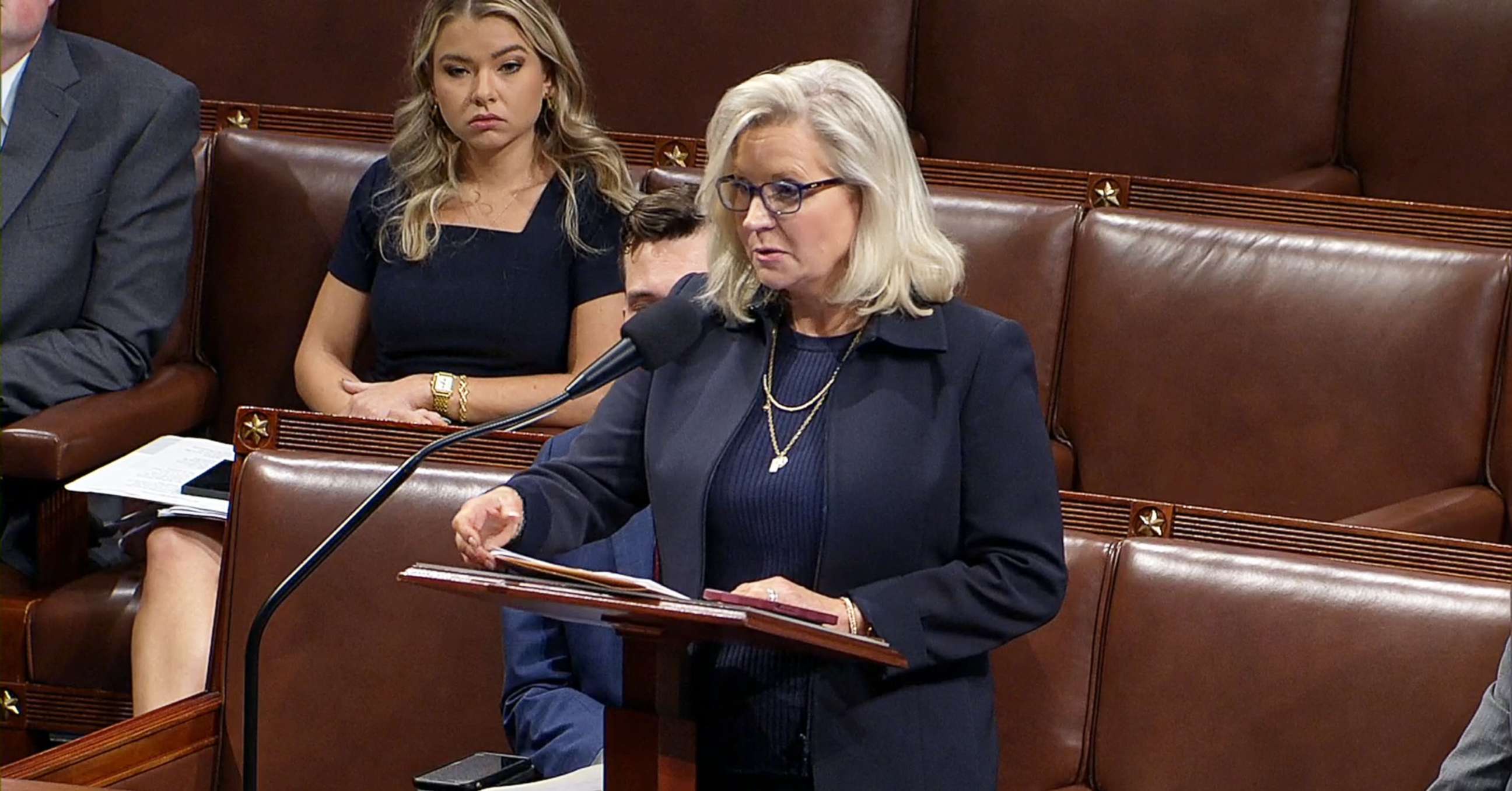 PHOTO: Rep. Liz Cheney speaks as the Election Reform Bill is debated on the floor of the House or Representatives in Washington, Sept. 21, 2022.