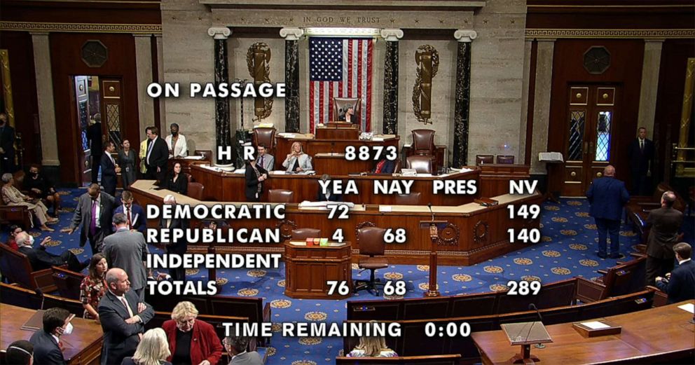 PHOTO: The voting results on the adoption of the Election Reform Bill is displayed after debate on the floor of the House or Representatives in Washington, Sept. 21, 2022.