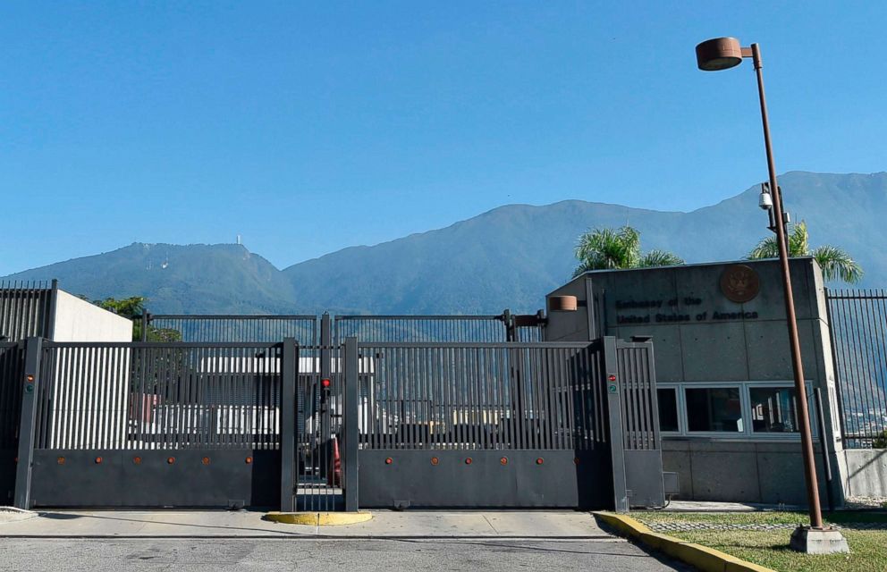 PHOTO: Picture of the entrance of the embassy of the United States in Caracas, Venezuela, Jan. 27, 2019. 