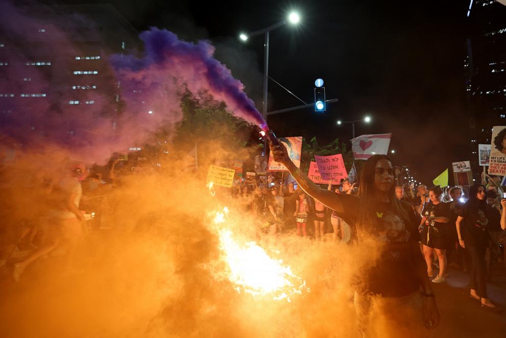 PHOTO: Demonstrators set a fire during an anti-government protest in front of the Israeli Defence Ministry in Tel Aviv on September 7, 2024, amid the ongoing war between Israel and the militant Hamas group.