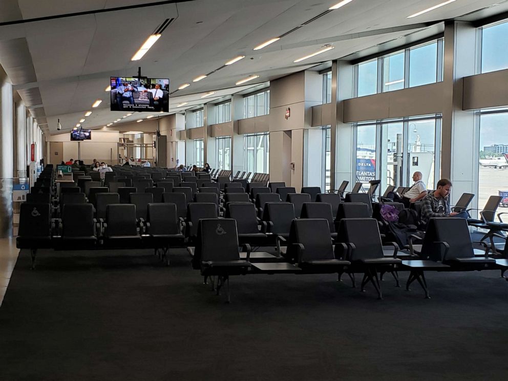 PHOTO: An empty waiting area is shown at Hartsfield-Jackson Atlanta International Airport on April 20, 2020.