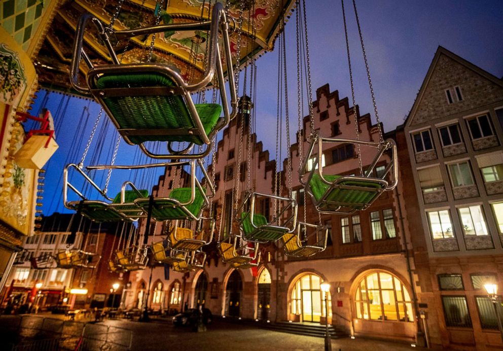 PHOTO: A chain carousel is seen in front of the town hall in Frankfurt, Germany, on Oct. 7, 2020.
