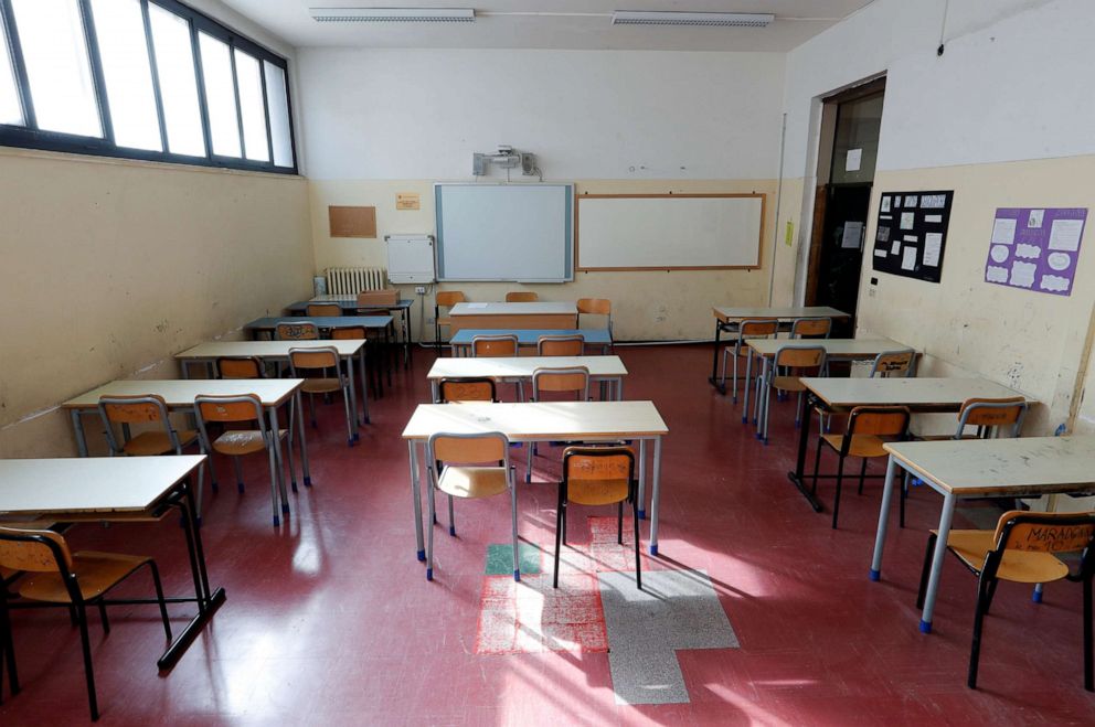 PHOTO: An empty classroom of the I.T.C Di Vittorio - I.T.I. Lattanzio school is pictured in Rome, Italy, on March 5, 2020.