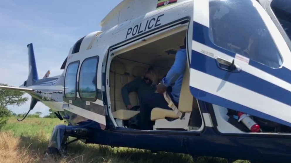 PHOTO: Kimberly Sue Endicott boards a helicopter at the Queen Elizabeth National Park in Uganda on April 8, 2019.