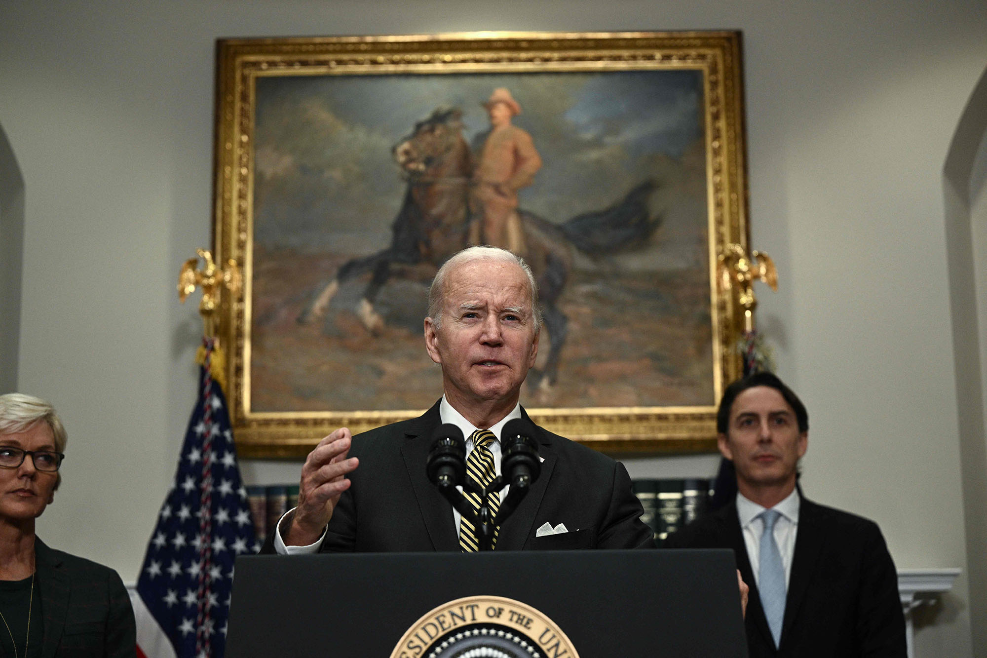PHOTO: President Joe Biden speaks about energy security and lowering cost in the Roosevelt Room of the White House, Oct. 19, 2022.