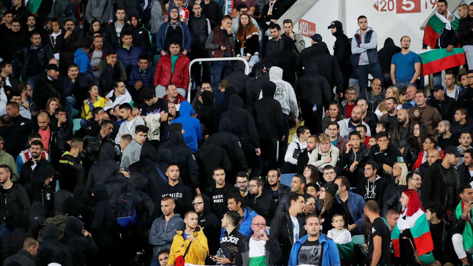 General view of Chelsea fans in front of a 'Cyprus Blues' banner