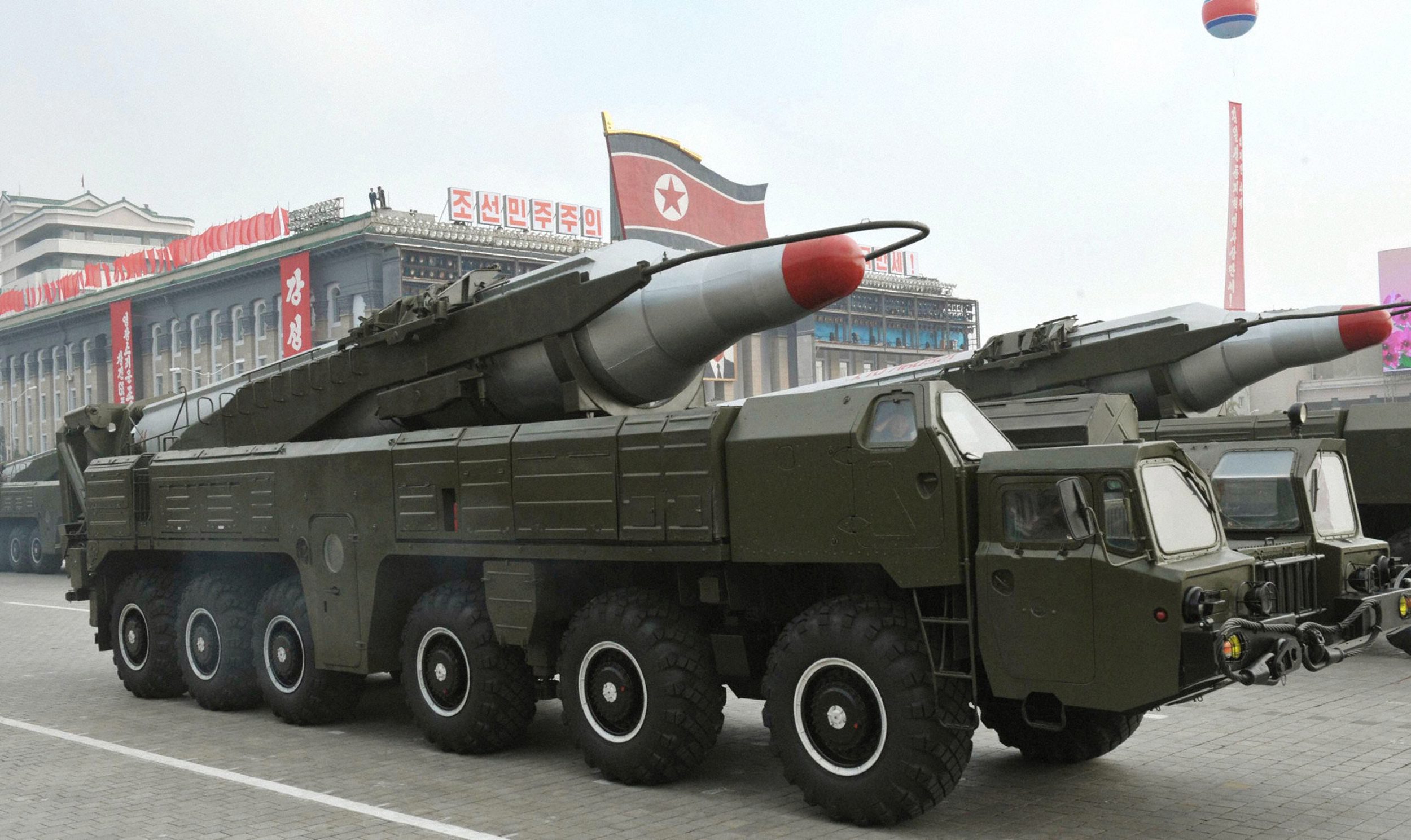 PHOTO: A photo made available by the North Korean Central News Agency shows a Musudan missile displayed during a military parade marking the 65th anniversary of the foundation of the Workers' Party of Korea, in Pyongyang, North Korea, 2010.