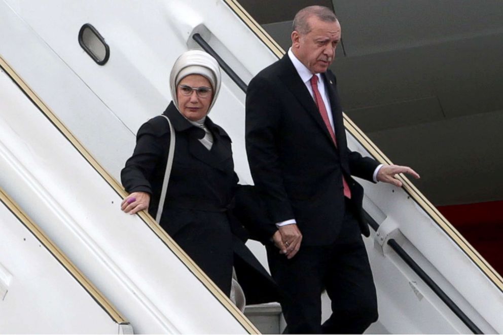 PHOTO: President of Turkey Recep Tayyip Erdogan and first lady Emine Erdogan get off a plane on their arrival to Buenos Aires for G20 Leaders' Summit 2018 at Ministro Pistarini International Airport, Nov. 29, 2018.