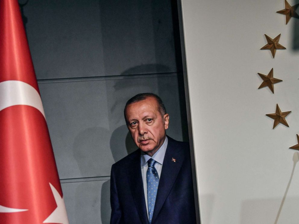 PHOTO: Turkish President Recep Tayyip Erdogan arrives to deliver a speech, June 24, 2018, in Istanbul, after initial results of Turkeys presidential and parliamentary elections.