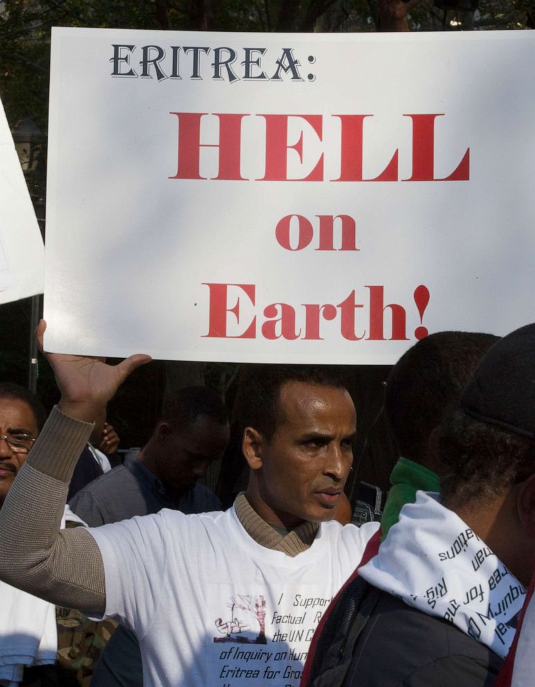 PHOTO: Members of the Eritrean-American community march near the UN Headquarters in New York City in protest of the Human Rights Abuse by their government, Oct. 29, 2015.