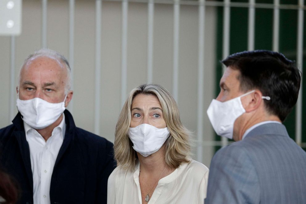 PHOTO: Ethan Elder, left, his wife Leah Lynn Elder, center, and their family attorney Craig Peters, right, are seen in court during the murder trial of their son Finnegan Lee Elder and his co-defendant Gabriel Natale-Hjorth in Rome, Italy, on May 5, 2021.