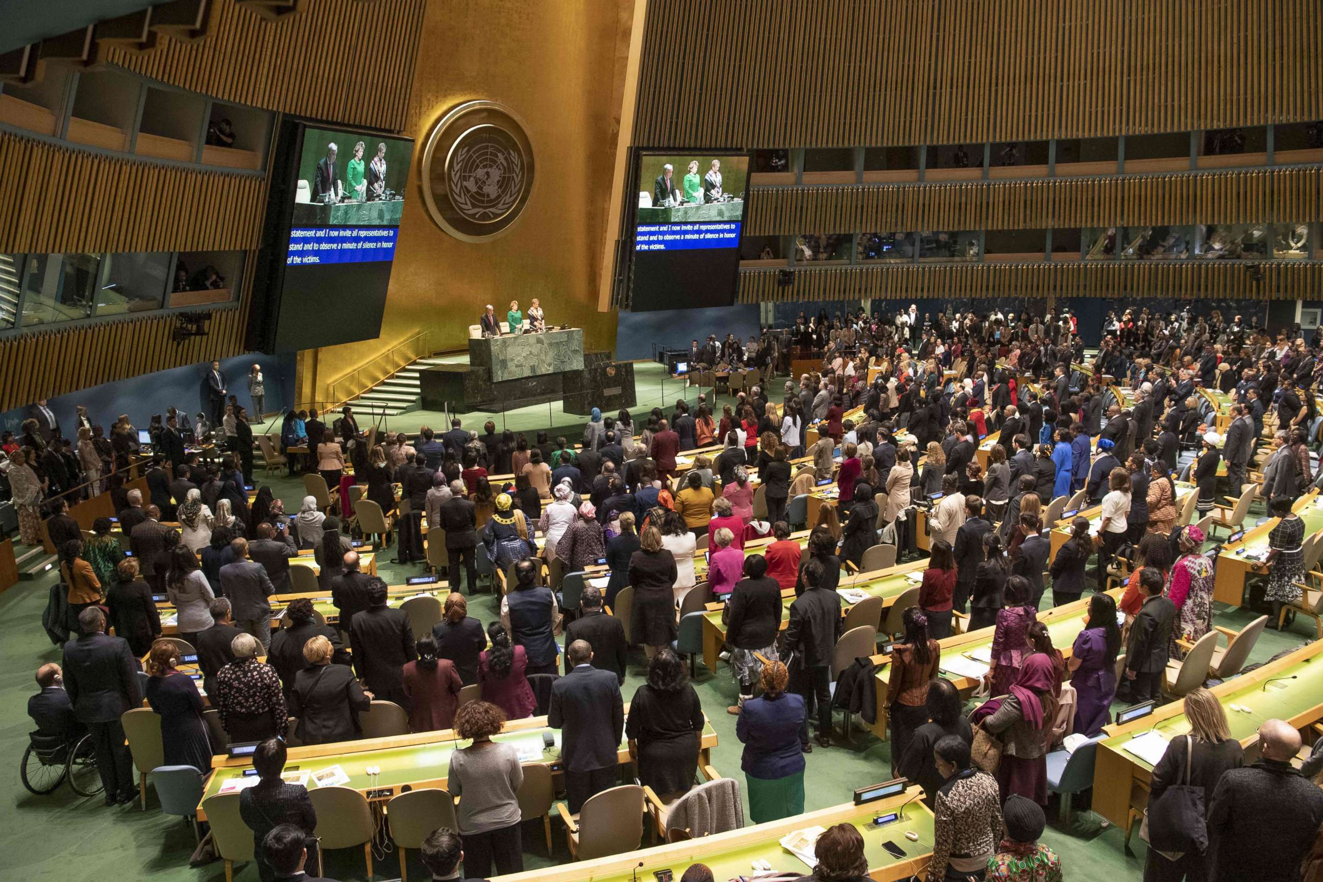 PHOTO: At the opening meeting of the Commission on the Status of Women (CSW) 63rd session, March 11, 2019, participants observe a moment of silence for those who lost their lives in the crash of Ethiopian Airlines flight ET302, March 10, 2019.